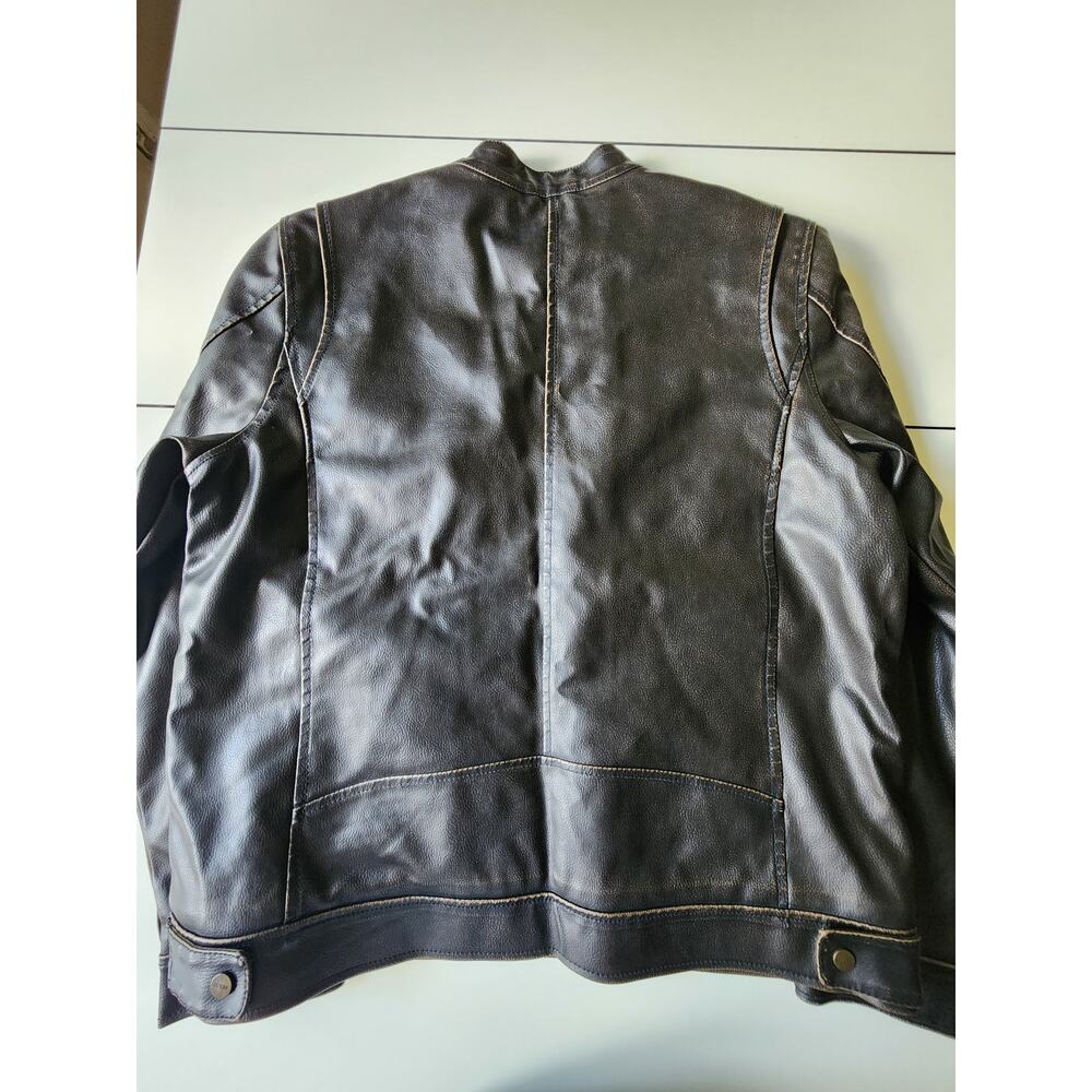 Vintage Guess‎ Faux Leather Bomber Jacket Mens Large Distressed Brown - Picture 2 of 7